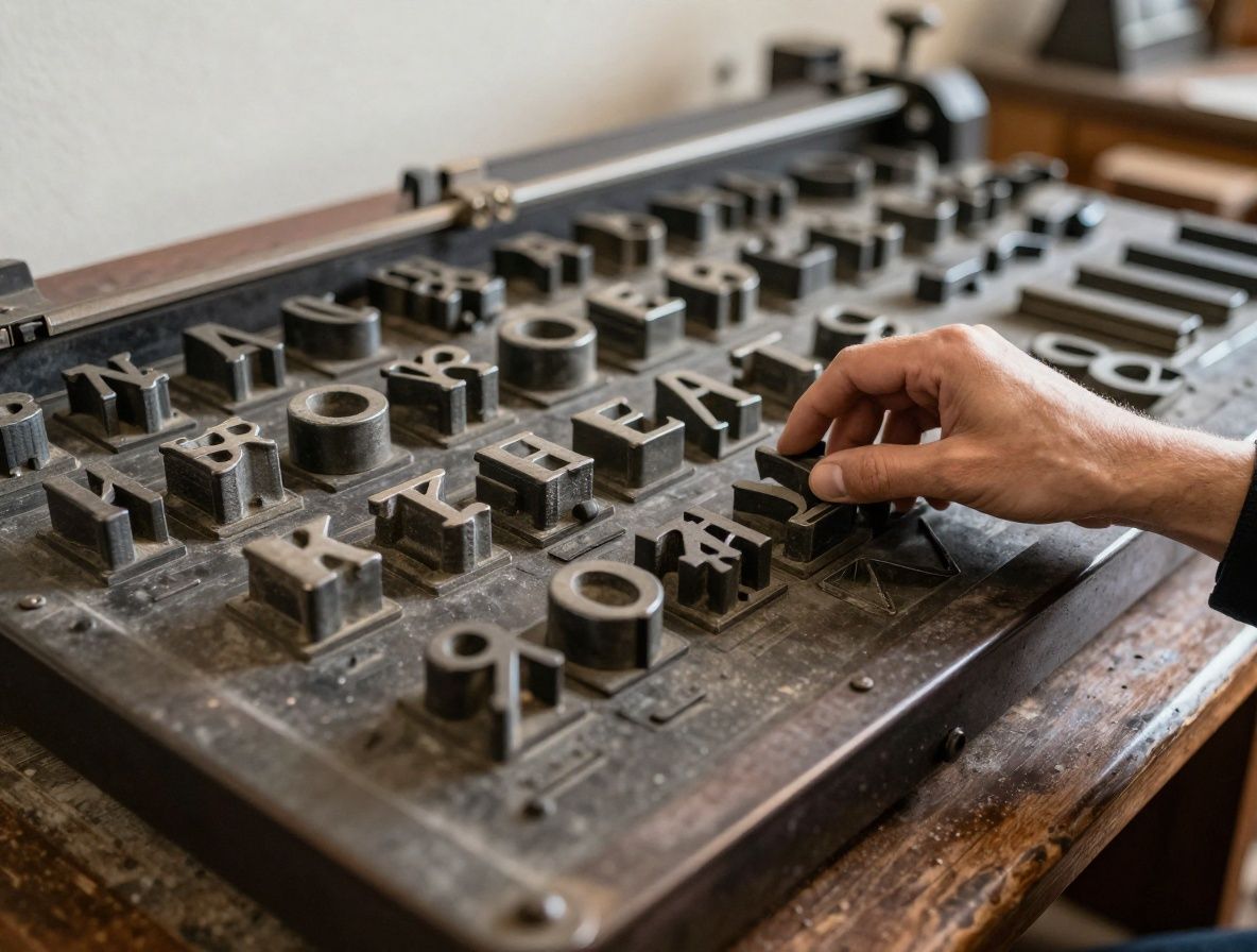 Крупный план исторических типографских литер на старинном металлическом наборном шрифте